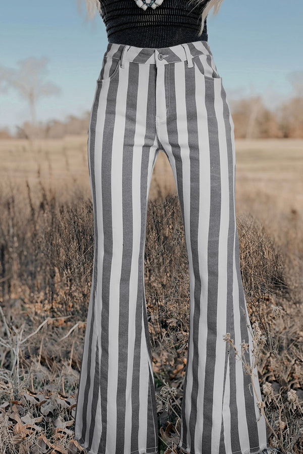 Stripe Star Embellished Western Flare Jeans