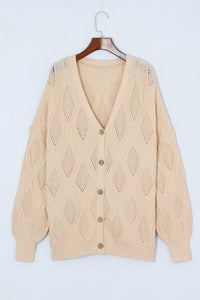 Fashion Open Sweater Apricot Plus Size Knitted Hollow out Button up Cardigan