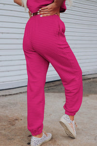 Women's Pink Lattice Textured Cropped Tee and Jogger Pants Set Fashion Outfits