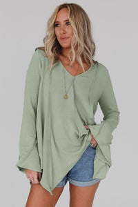 Green Ribbed Expose Seam Bell Sleeve Top