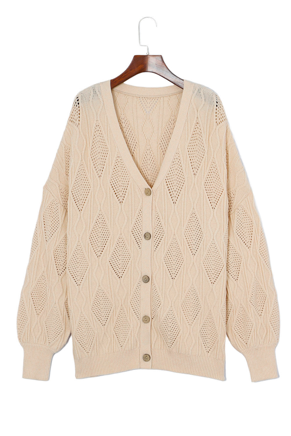 Fashion Open Sweater Apricot Plus Size Knitted Hollow out Button up Cardigan