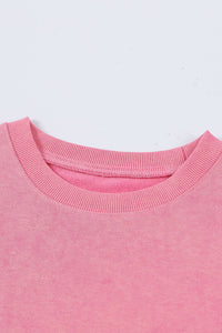 Pink Drop Shoulder Ribbed Trim Oversized Sweatshirt