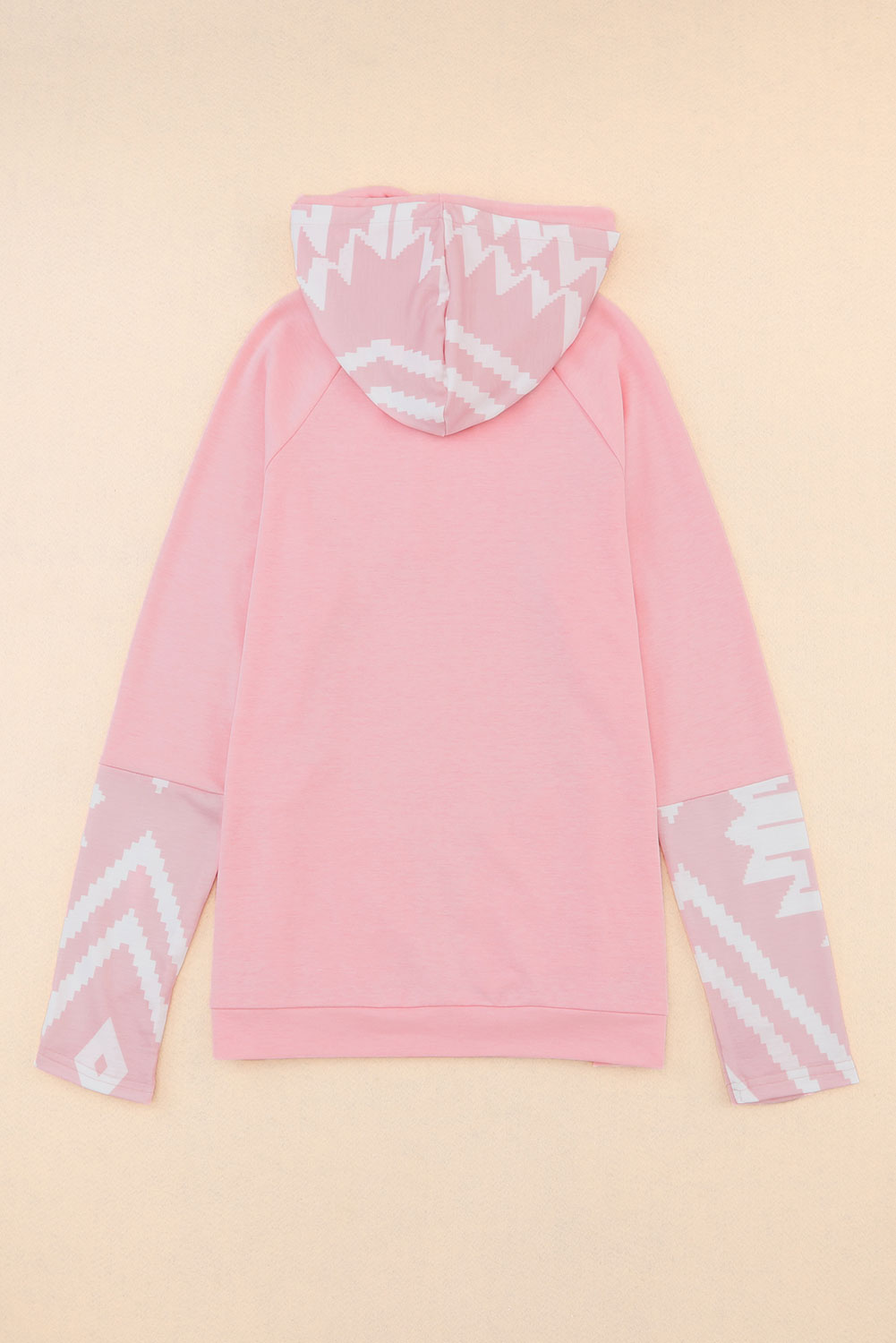 Pink Aztec Print Patchwork Thumb Hole Hoodie