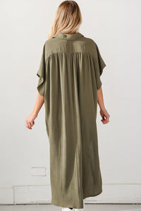 Olive Green Shirt Dress Jungle Green Loose High Low Side Slits Short Sleeve T Shirt Maxi