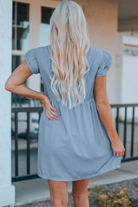 Flutter Sleeve Ruched Denim Casual Dress