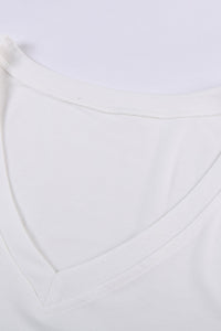 White Plus Size Stripes Stitching Sleeve V Neck T-shirt