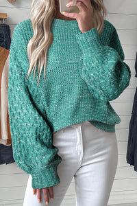 Women’s Sweatshirt Sea Green Cable Knit Sleeve Drop Shoulder Long Sleeve Fashion Sweater