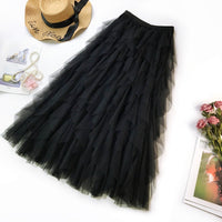 Fashionable high waisted Long Tulle Skirt Irregular Hem Mesh