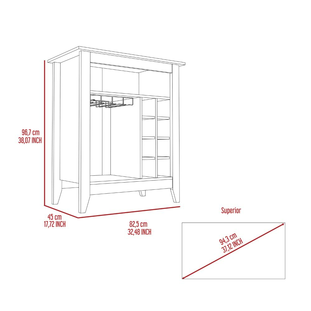 Wine Bar Cabinet Castle, One Open Shelf, Six Wine Cubbies, Carbon Espresso furniture wine cellar