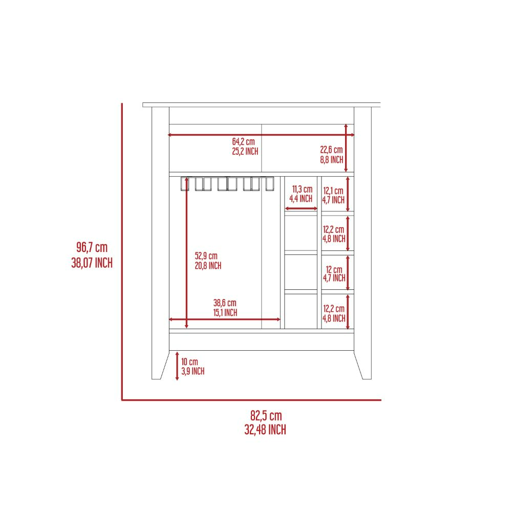 Wine Bar Cabinet Castle, One Open Shelf, Six Wine Cubbies, Carbon Espresso furniture wine cellar