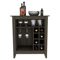 Wine Bar Cabinet Castle, One Open Shelf, Six Wine Cubbies, Carbon Espresso furniture wine cellar