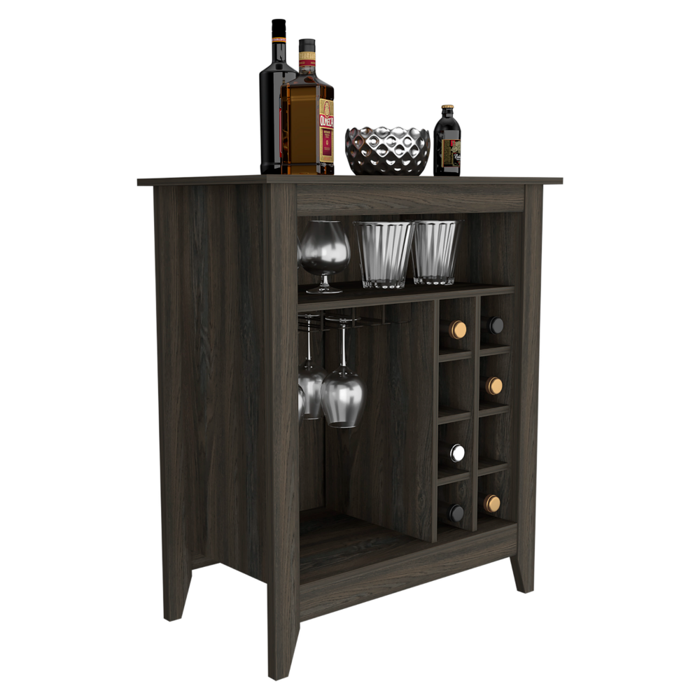 Wine Bar Cabinet Castle, One Open Shelf, Six Wine Cubbies, Carbon Espresso furniture wine cellar