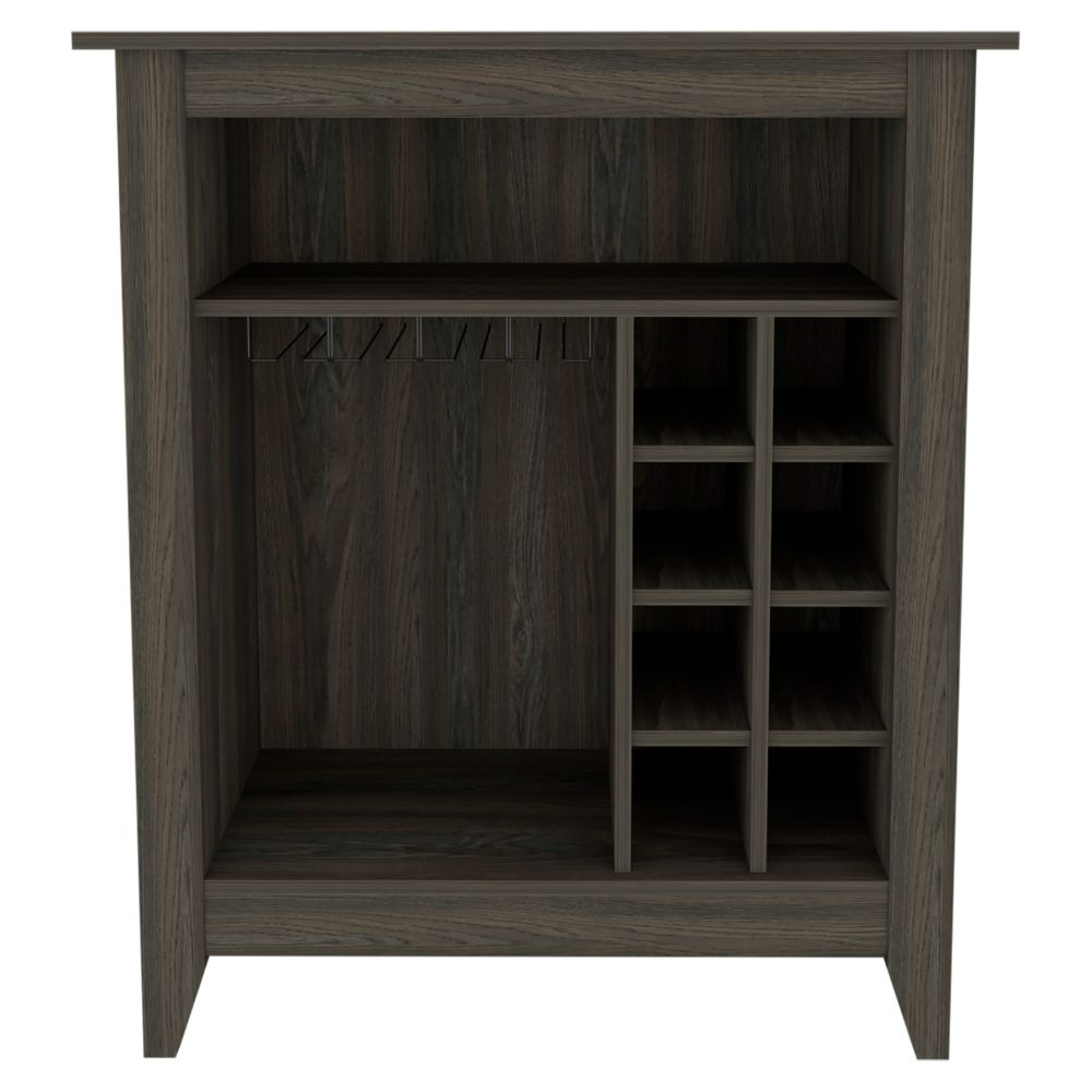 Wine Bar Cabinet Castle, One Open Shelf, Six Wine Cubbies, Carbon Espresso furniture wine cellar