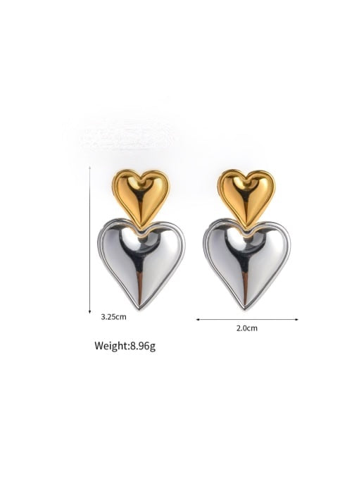 earrings, big earrings, heart earrings, silver and gold two tone earrings, statement earrings, dangle earrings, dangle heart earrings, double heart earrings, designer jewelry, jewelry sales, jewelry with hearts, chunky jewelry, chunky earrings, kesley jewelry, statement jewelry, plain big earrings, cool earrings