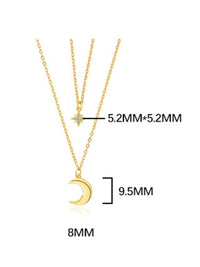 Layered Moon & Star Necklace, 925 Sterling Silver Zircon Necklace, 18k Gold Plated