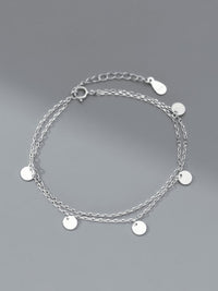 Layered Charm Bracelet, 925 Sterling Silver Dainty Coin Double Bracelet