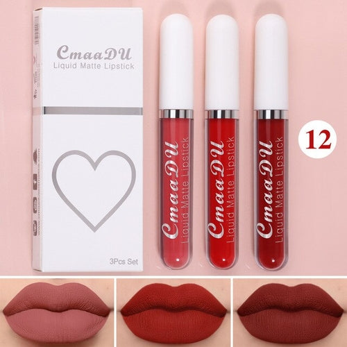 New 3pcs/set Liquid Lipstick Waterproof Long Lasting Cosmetic Black