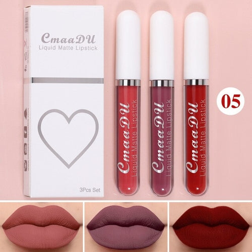 New 3pcs/set Liquid Lipstick Waterproof Long Lasting Cosmetic Black