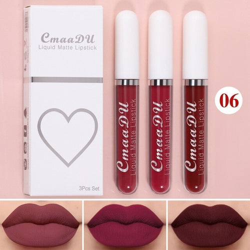 New 3pcs/set Liquid Lipstick Waterproof Long Lasting Cosmetic Black