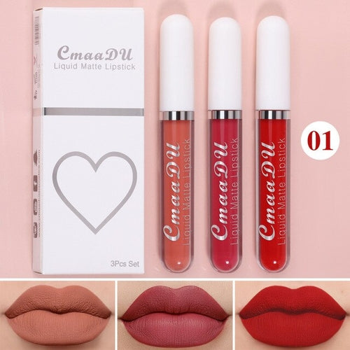 New 3pcs/set Liquid Lipstick Waterproof Long Lasting Cosmetic Black