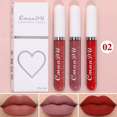 New 3pcs/set Liquid Lipstick Waterproof Long Lasting Cosmetic Black