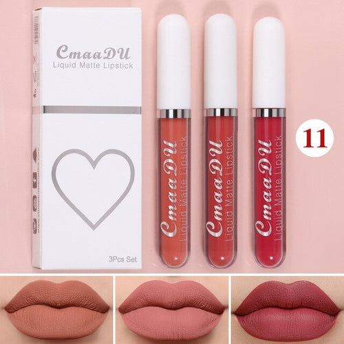 New 3pcs/set Liquid Lipstick Waterproof Long Lasting Cosmetic Black