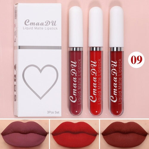 New 3pcs/set Liquid Lipstick Waterproof Long Lasting Cosmetic Black