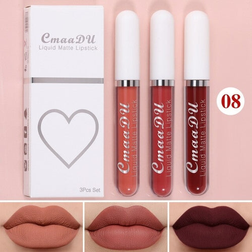 New 3pcs/set Liquid Lipstick Waterproof Long Lasting Cosmetic Black