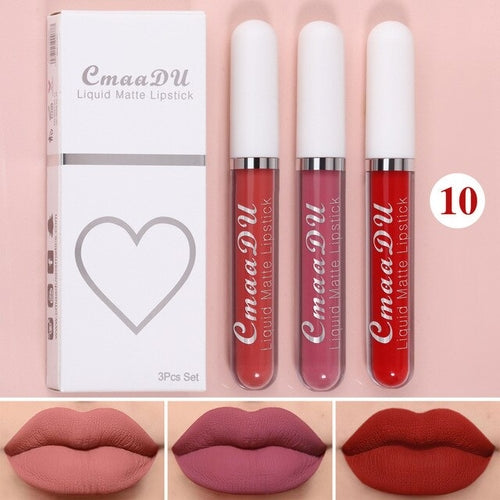 New 3pcs/set Liquid Lipstick Waterproof Long Lasting Cosmetic Black