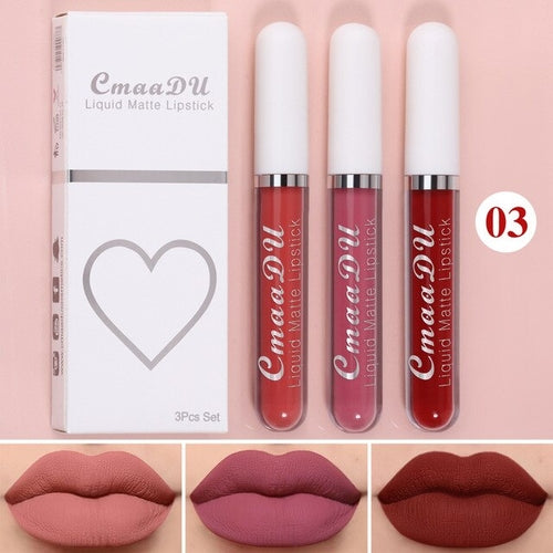 New 3pcs/set Liquid Lipstick Waterproof Long Lasting Cosmetic Black