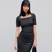 Elegant Generous Waist Tight Slimming Sense of Design Side Slit Sheath Dress