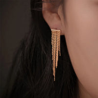 Tassel Earrings Real 18K Original Yellow Gold Jewelry Dangly Luxury Long Earrings