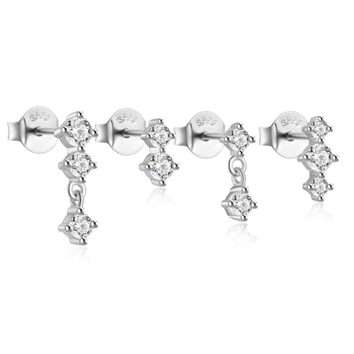 Earring Set 925 Sterling Silver 4PCS Set Zircon Piercing Stud