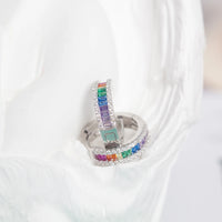 Rainbow Zircon Hoop Earrings 925 Sterling Silver for Women Colorful Hypoallergenic Waterproof Jewelry