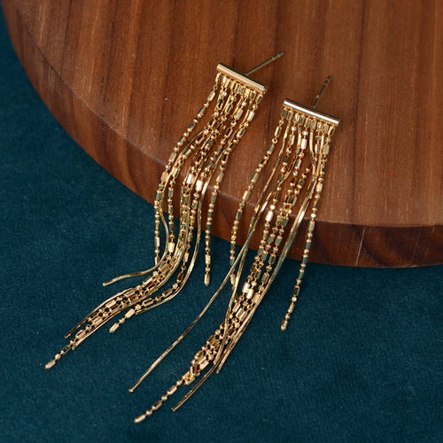 Tassel Earrings Real 18K Original Yellow Gold Jewelry Dangly Luxury Long Earrings