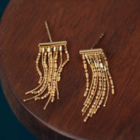 Tassel Earrings Real 18K Original Yellow Gold Jewelry Dangly Luxury Long Earrings