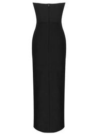 Women Sexy Black Dress Strapless Sweetheart Neckline High Slit Maxi Long Bodycon Formal Party Dresses