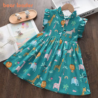 Bear Leader Cartoon Print Baby Girls Princess Dress New Fashion Summer