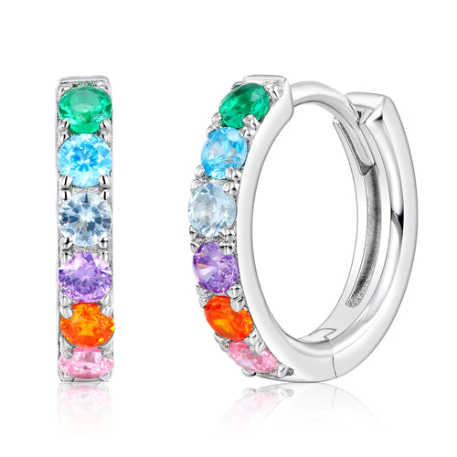 Hoop Earrings For Women Colorful Rainbow Zircon 925 Sterling Silver Luxury Hypoallergenic