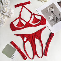 Sexy Tassel Lingerie Set Women Halter Cut Out Sexy Erotic Set Bra and Panty Thong