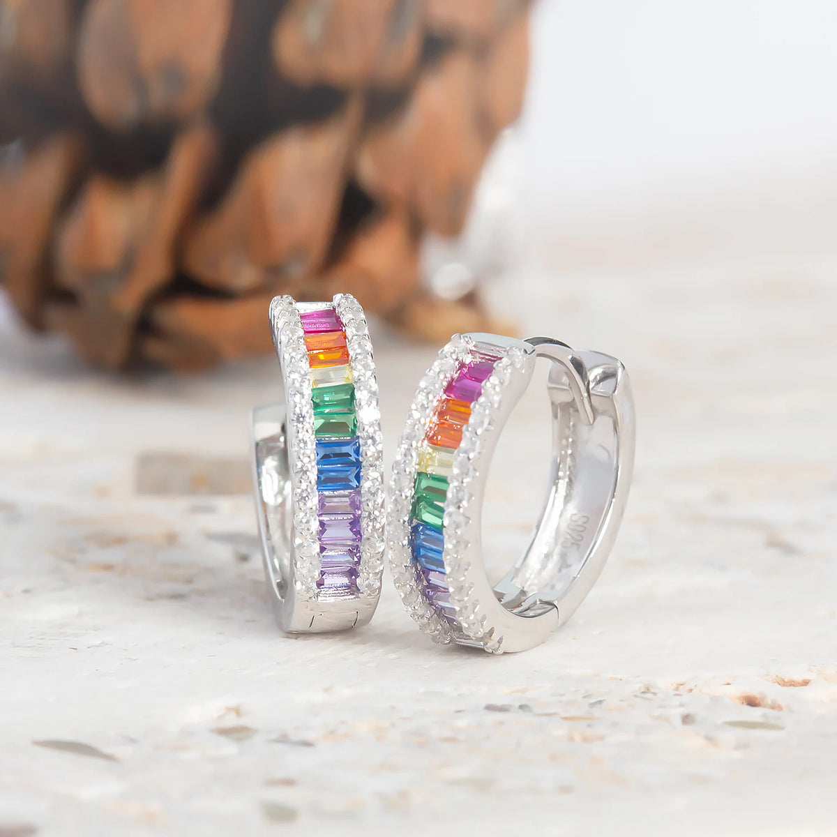 Rainbow Zircon Hoop Earrings 925 Sterling Silver for Women Colorful Hypoallergenic Waterproof Jewelry