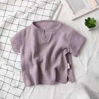 Summer Kids T-shirt Solid Girls Tees Short Sleeve Cotton Linen