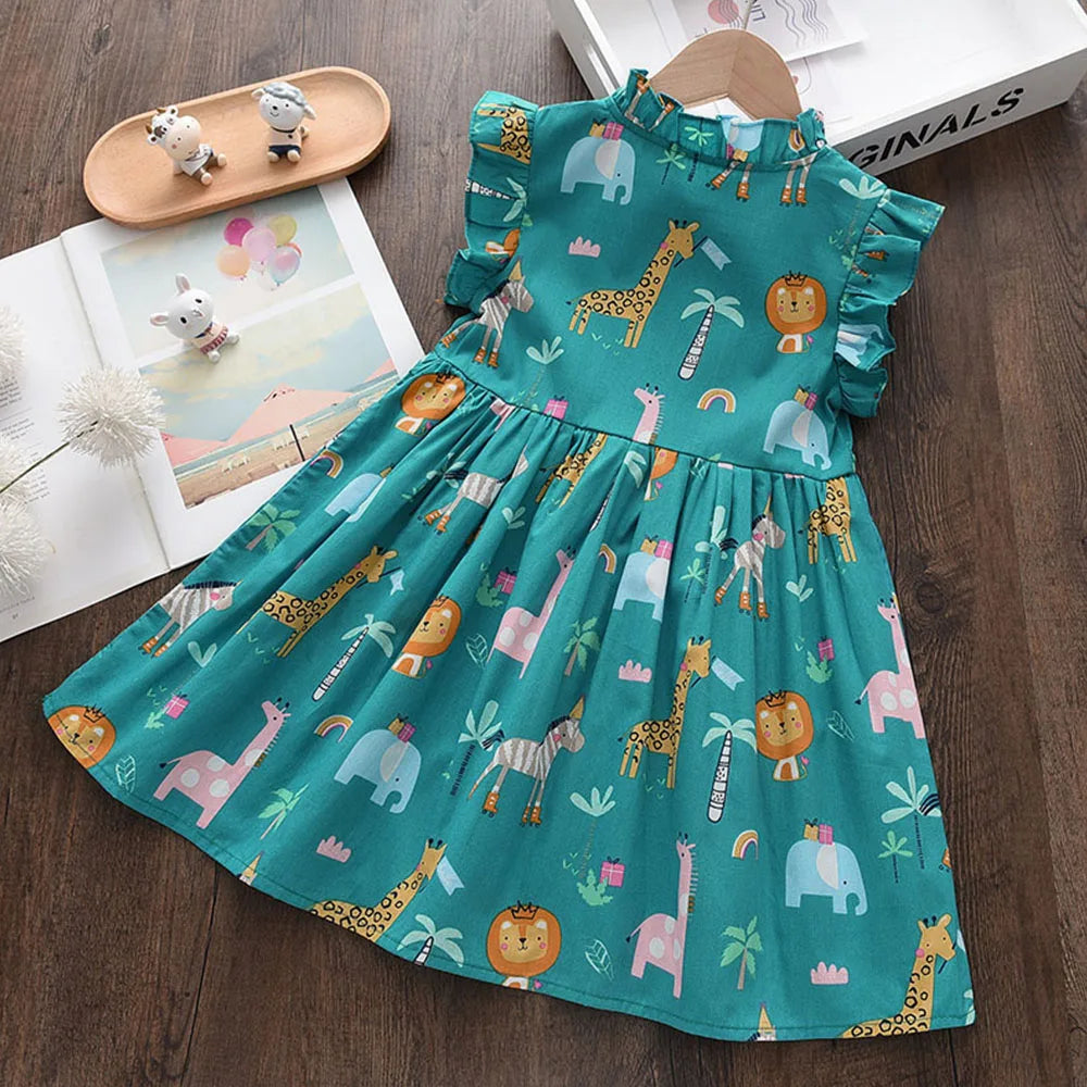 Bear Leader Cartoon Print Baby Girls Princess Dress New Fashion Summer