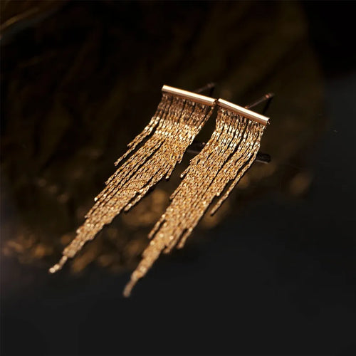 Tassel Earrings Real 18K Original Yellow Gold Jewelry Dangly Luxury Long Earrings