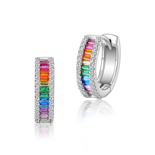 Hoop Earrings For Women Colorful Rainbow Zircon 925 Sterling Silver Luxury Hypoallergenic