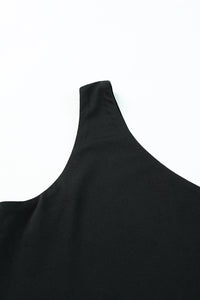 Black One Shoulder Sleeveless Crop Top Sexy Shirt