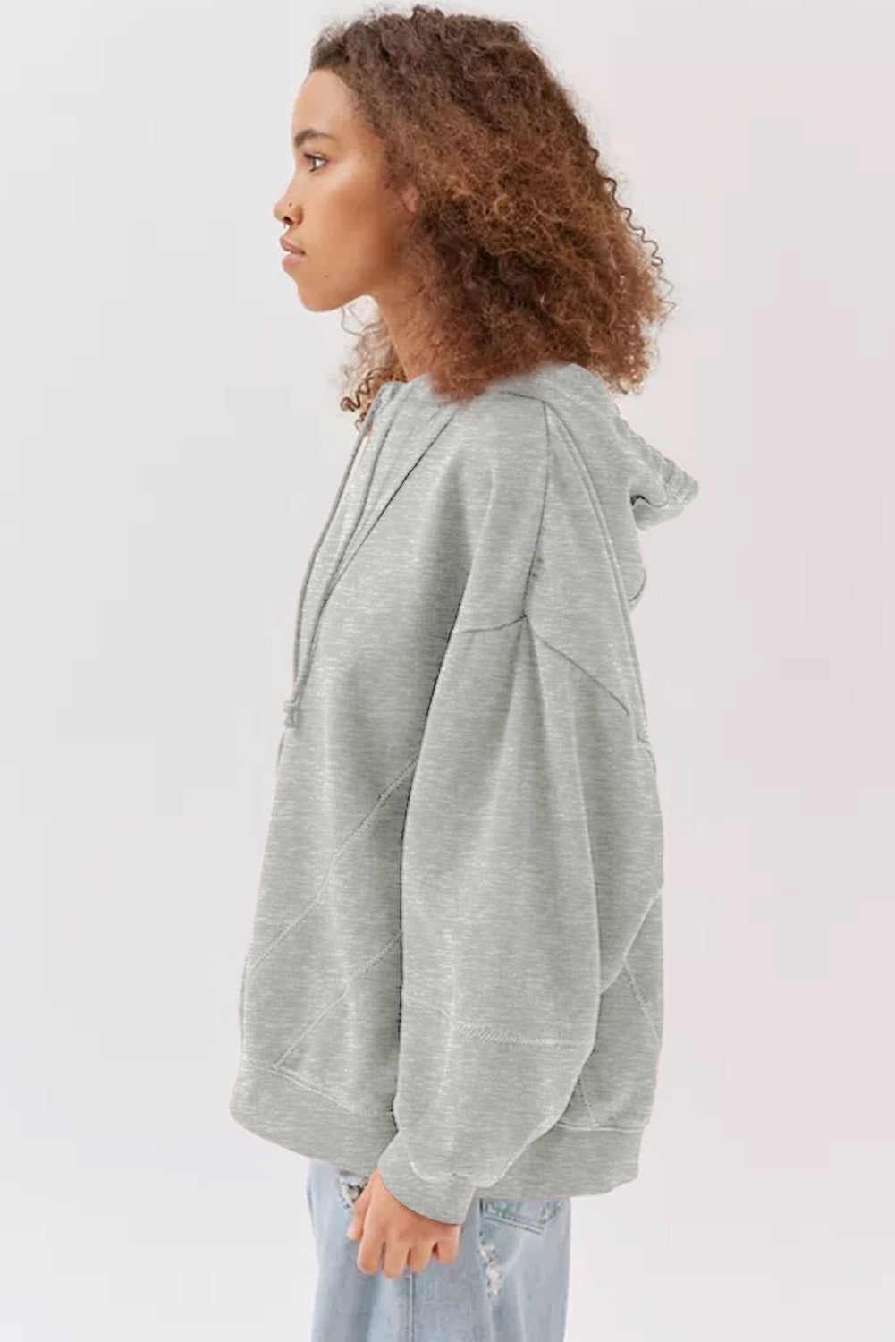 Gray Active Patchwork Detail Warm Winter Sweater Sweatshirt Hoodie