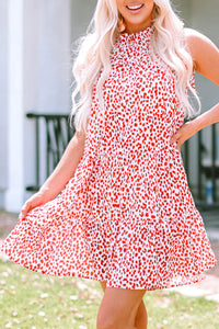 Pink Leopard Ruffled Tiered Sleeveless Mini Dress