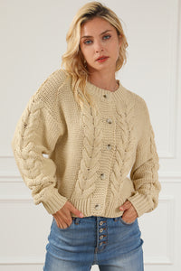 Fashion Open Sweater Apricot Cable Knit Buttoned Cardigan