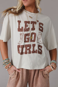 Graphic T Shirt  Motivational White LETS GO GIRLS Western Boots Tee Cotton